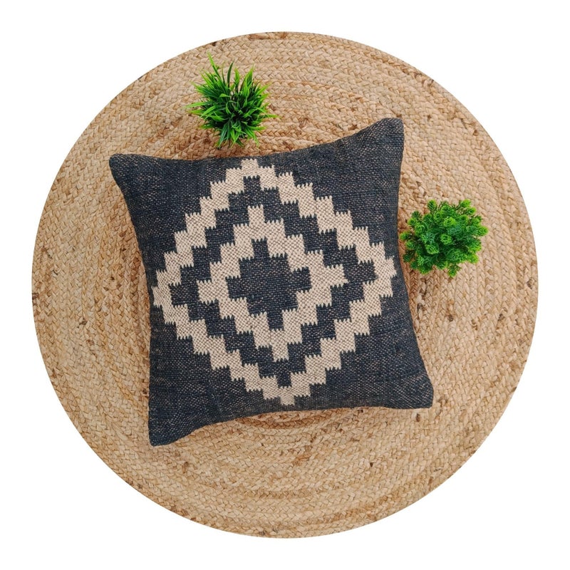 Trade Star 70% Jute and 30% Wool Handmade Pillow Cover Kilim Pillow Cover Vintage Square Throw Cushion Case Highly Durable Beautiful Decorative Farmhouse Covers 18x18 Inches (Pattern 8) - Image 4